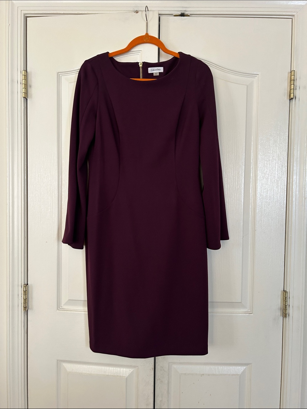 Calvin Klein Long Sleeve Plum Sheath Dress